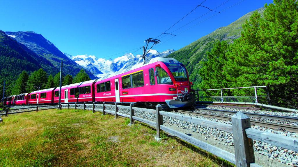 Swiss Mountain Train Bernina Express Crossed Alps